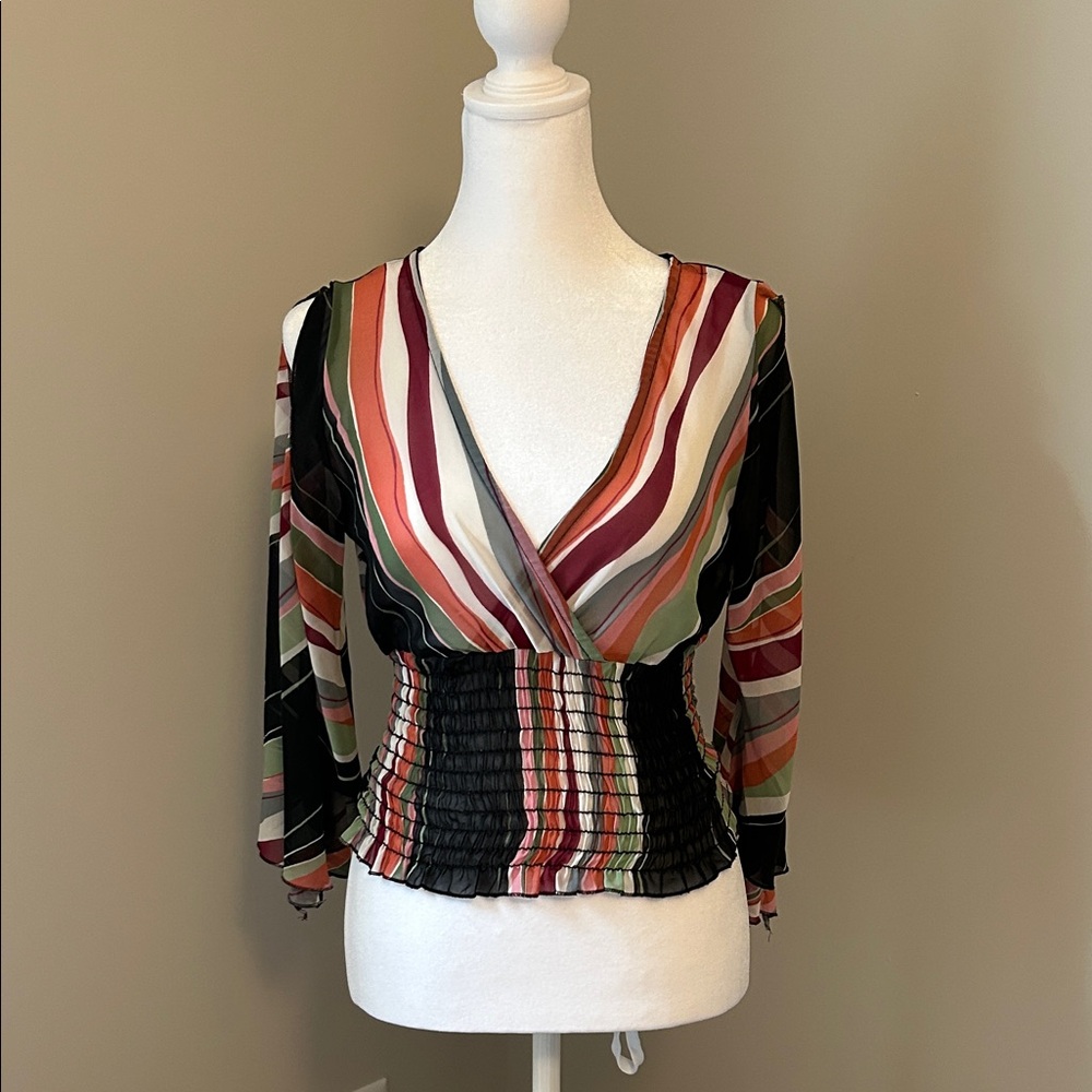 Striped Multicolor V-Neck Women's Top
